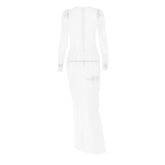 Long sleeve sheer mesh zip-up stitch maxi dress-final-sale