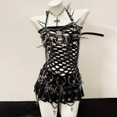 Halter o ring PU leather rivet metal chain top