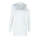 Long sleeve hollow out irregular solid cut out mini dress