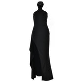 Halter high slit zip-up irregular maxi dress-final-sale