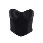 Satin sweetheart neck smocked solid backless tube crop top