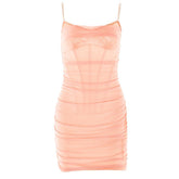 Cowl neck zip-up ruffle cami mini dress