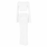 Long flared sleeve slit ruched hollow out maxi skirt set