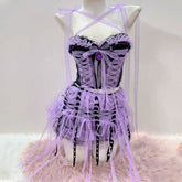 Cross front lace hem bowknot self tie top