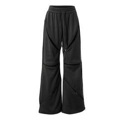 Drawstring zip-up hollow out medium rise sports pants