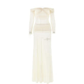Long sleeve off shoulder sheer mesh maxi skirt set