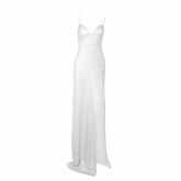 V neck high slit padded backless cami maxi dress