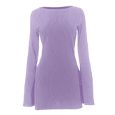 Long sleeve textured crewneck solid mini dress-final-sale