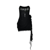 U neck bustier ruffle flower applique tube mini dress