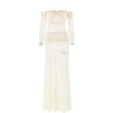 Long sleeve off shoulder sheer mesh maxi skirt set-final-sale