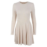 Ribbed long sleeve solid button hollow out crewneck cut out mini dress-final-sale