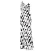 Polka dot flower applique ruffle cami maxi dress