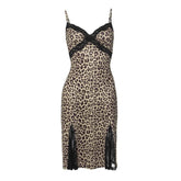 Lace hem patchwork leopard print cami mini dress