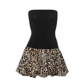 Leopard print patchwork ruched tube mini dress-final-sale
