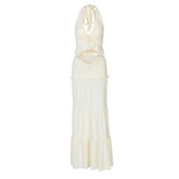 Halter v neck ruffle ruched maxi dress skirt set