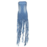 Plaid print tassels backless contrast tube mini dress
