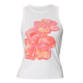 Ribbed flower print tank top