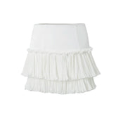 Ruched ruffle zip-up A line solid mini skirt