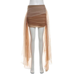 Ruched mesh contrast mini skirt
