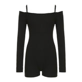 Off shoulder long sleeve solid romper