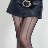 Vertical stripe contrast mesh tights