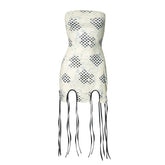 Print tassels slit tube mini dress