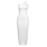 Ruched solid irregular one shoulder backless maxi dress