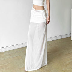 Ruched mesh solid maxi dress
