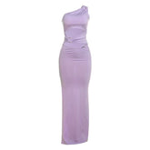One shoulder o ring hollow out slit cut out maxi dress