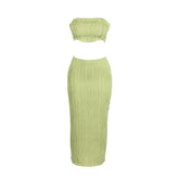 Textured backless solid tube maxi skirt set