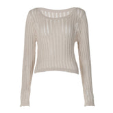 Long sleeve u neck knitted solid top