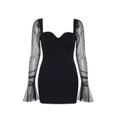 Sweetheart neck long sleeve mesh mini dress