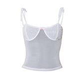 Sheer mesh see through bowknot self tie cami top