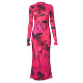 Tie dye gloves long sleeve contrast high neck midi dress - Final Sale