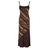 U neck print mesh backless cami maxi dress
