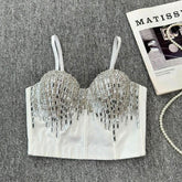 V neck beaded button backless cami top