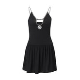 V neck flower applique hollow out cami cut out top