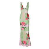 Flower print v neck cami maxi dress