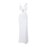 Irregular hollow out ruched solid cut out maxi dress