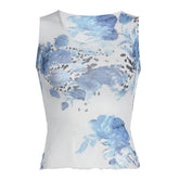 U neck sleeveless flower print top