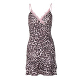 Leopard print v neck lace hem cami mini dress