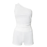 One shoulder irregular beaded ruched pant set