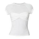 Short sleeve ruched crewneck solid top