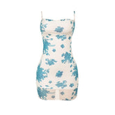 Flower print mesh lace up cami mini dress