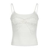 U neck butterfly pattern lace hem cami top