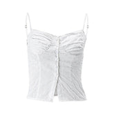Textured pleated button slit solid backless cami top-final-sale
