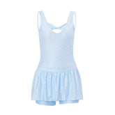 Sleeveless polka dot bowknot hollow out pant set
