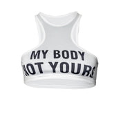 Round neck letter print solid crop tank top
