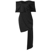 Off shoulder solid zip-up mini dress