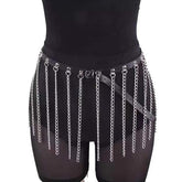 PU leather metal chain tassels belt
